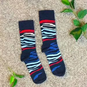 Navy Blue Zebra Stripe Socks Women's Men's Unisex Crew Height Pattern Red Animal
